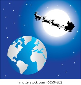 holiday background with santa flying