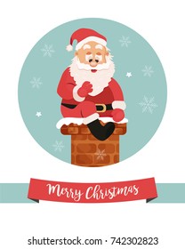 Holiday background with Santa going down to  chimney 