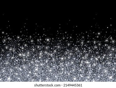 Holiday background scattering of silver glitter on black background. Vector
