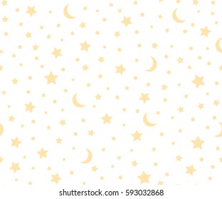 Holiday background, seamless pattern with gold stars and the moon. Vector illustration.
