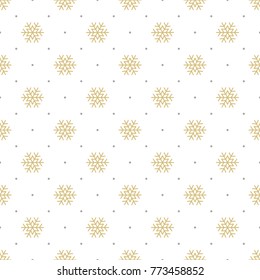 Holiday background, seamless pattern with gold snowflakes. Vector illustration.
