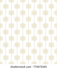 Holiday background, seamless pattern with gold snowflakes. Vector illustration.