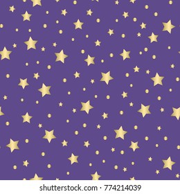 Holiday background, seamless pattern with gold stars. Vector illustration.