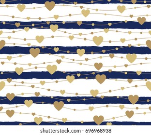 Holiday background, seamless pattern with hearts. Vector illustration.