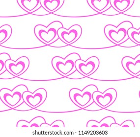 Holiday background, seamless pattern with pink hearts. Vector illustration.