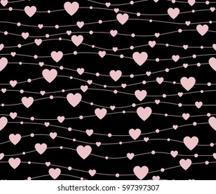 Holiday background, seamless pattern with pink hearts. Vector illustration.