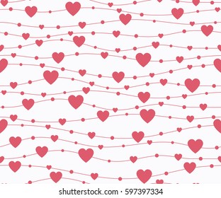 Holiday background, seamless pattern with pink hearts. Vector illustration.