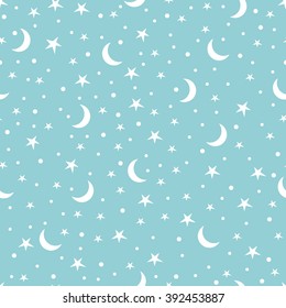 Holiday Background, Seamless Pattern With Stars And The Moon, Star Pattern, Moon And Stars Decorations. Vector Illustration.