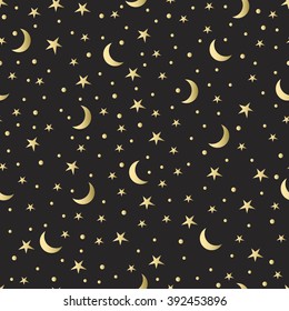 Holiday background, seamless pattern with stars and the moon, star pattern, moon and stars decorations. EPS10 vector illustration.