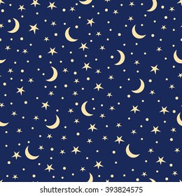 Holiday background, seamless pattern with stars and the moon, star pattern, moon and stars decorations. EPS10 vector illustration.