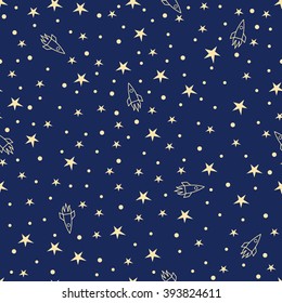 Holiday background, seamless pattern with stars, star , rocket pattern, star decorations. EPS10 vector illustration.