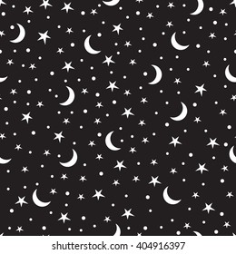 Holiday Background, Seamless Pattern With Stars And The Moon, Star Pattern, Moon And Stars Decorations.