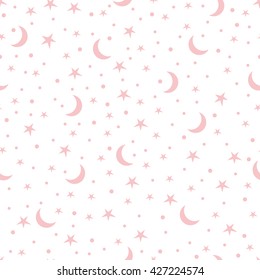 Holiday background, seamless pattern with stars and the moon, star pattern, moon and stars decorations. Vector illustration.