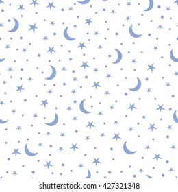 Holiday Background, Seamless Pattern With Stars And The Moon, Star Pattern, Moon And Stars Decorations. Vector Illustration.