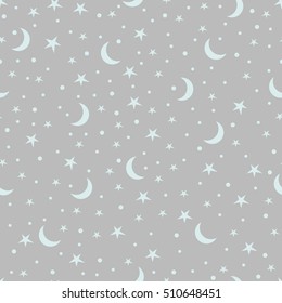 Holiday background, seamless pattern with stars and the moon. Vector illustration.