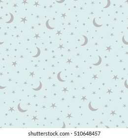 Holiday background, seamless pattern with stars and the moon. Vector illustration.