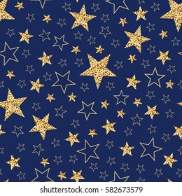 Holiday background, seamless pattern with stars. Vector illustration.