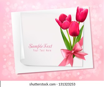 Holiday background with sheet of paper and flowers. Vector illustration.