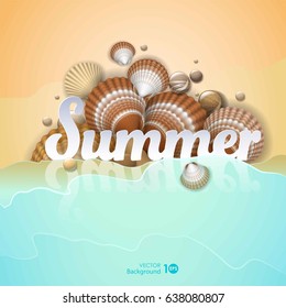 Holiday background. Shell on the waves. Vector eps 10.