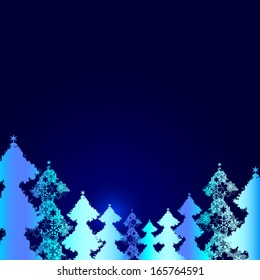 Holiday background with snowflakes Christmas trees