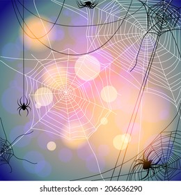 Holiday background with spiders and web. Seasonal illustration