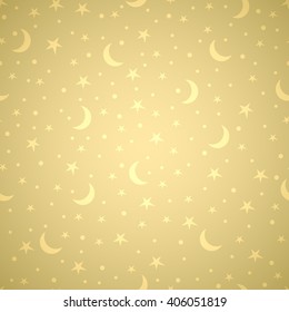 Holiday background, star pattern, moon and stars decorations.