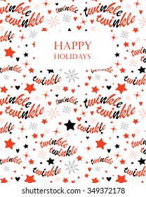 Holiday background with stars and twinkle lettering. Hand drawn Lullaby Baby shower design.