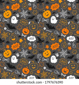 Holiday background with symbols of Halloween. Color seamless backdrop.