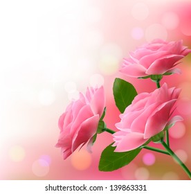 Holiday background with three beautiful flowers. Vector