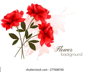 Holiday Background With Three Red Roses. Vector.