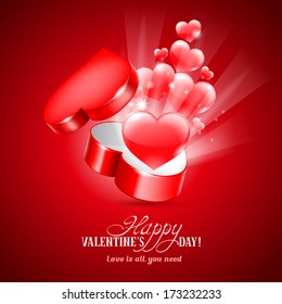Holiday background for Valentine's Day with a gift box in heart shape