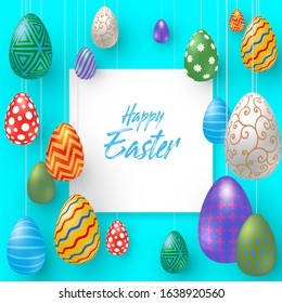 Holiday background with various Easter eggs and space for text. Vector Illustration, EPS 10.