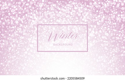 Holiday background. Vector illustration with light pink snowflakes and bokeh. Magic winter abstract texture.