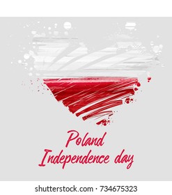 Holiday background with watercolor imitation flag of Poland in heart shape. 11 November. Poland National Independence day.