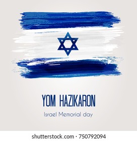 Holiday background with watercolor imitation flag of Israel. Israel Memorial day.