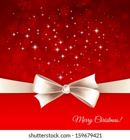 Holiday background with white bow and ribbon