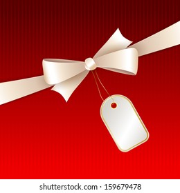 Holiday background with white bow and ribbon