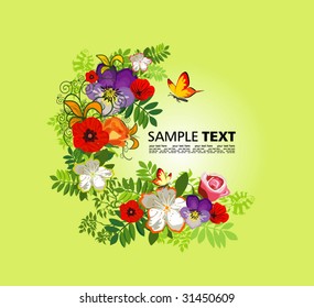 Holiday background with wild flowers and butterfly
