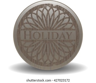 Holiday badge with wood background