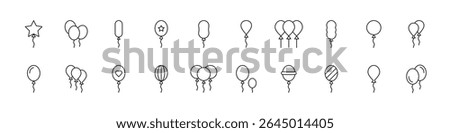 Holiday Ballon Bundle of Thin Icons. Editable Stroke. Suitable for Web Sites, Books, Cards, Apps 