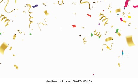 Balões de férias Festas de aniversário e celebração, aniversários, ocasiões especiais e confetes voando sobre fundo branco, ilustração
