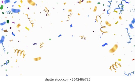 Balões de férias Festas de aniversário e celebração, aniversários, ocasiões especiais e confetes voando sobre fundo branco, ilustração