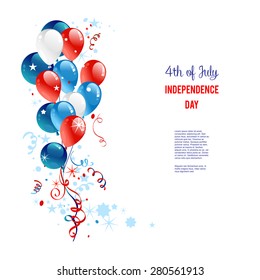 Holiday balloons. Place for text. Holiday patriotic card for Independence day, Memorial day, Veterans day, Presidents day and so on.