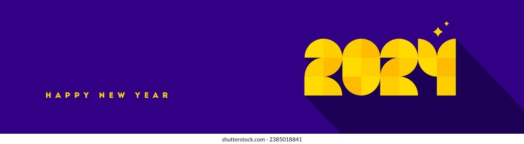 Holiday banner with 2024 new year logo. Greeting design with number of year. Design for greeting card, invitation, calendar, etc.