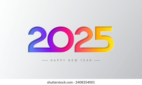 Holiday banner for 2025 New Year. Vector illustration with colorful numbers 2025 with trendy gradient. New Year holiday symbol template on gray background for decoration poster, celebration, cover, ad