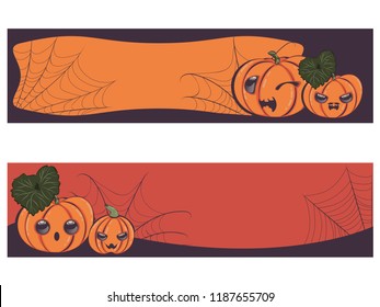 Holiday banner design with cute halloween pumpkin illustration.