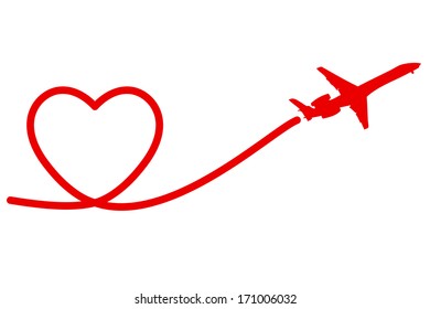 Holiday Banner Heart and Plane. Vector. Illustration.
