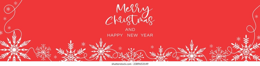 Holiday banner Merry Christmas and Happy New Year on a red background. Vector.