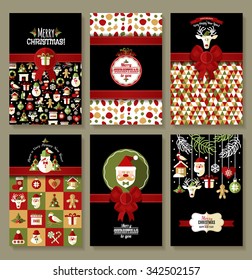 Holiday banner set of Christmas in flat style. Bright background new years set.