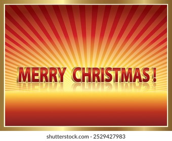 Holiday banner with text Merry Christmas in 3d image with reflection on radiant background. Vector design for banners, posters, newsletters, covers.Vector illustration